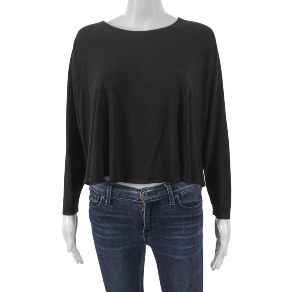 Nadia Tarr Women Cropped Tee 3/4 Sleeve Boat Neck Black Rayon Size One Size
